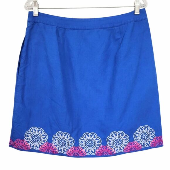 Boden Anville Linen Blend Embroidered Wrap Skirt in Bold Blue Size 10 - Picture 3 of 10